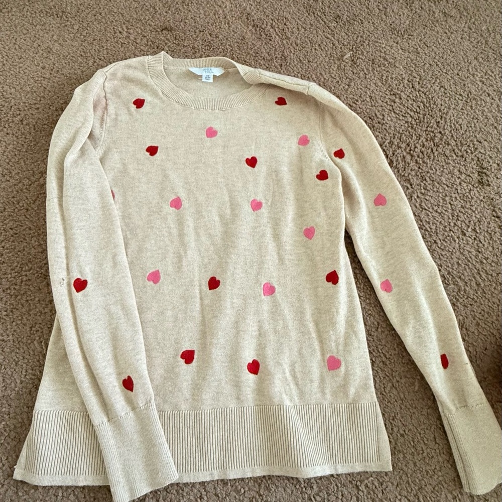 Heart Patterned Beige Sweater